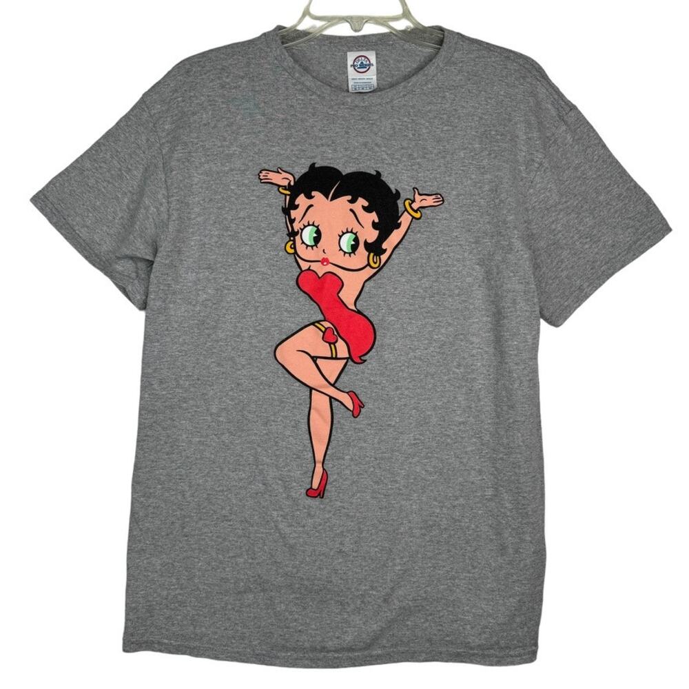 Betty Boop Pinup Screen Printed Graphic T-Shirt Gray Red Unisex M
